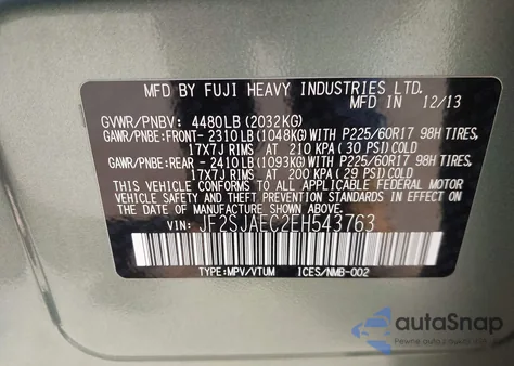 2014 Subaru Forester 2.5I Premium из США, поврежденный, VIN JF2SJAEC2EH543763